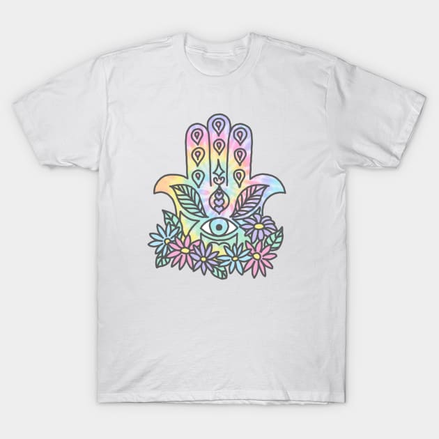 Tie Dye Pastel Neon Flower Crown Hamsa Yin Yang Trendy Hippie Print T-Shirt by bigkidult